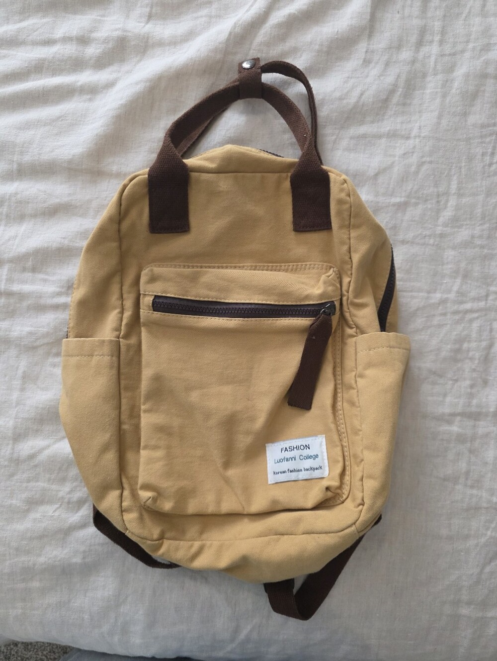 Luofanni College Mustard Yellow Canvas Backpack Korean Fashion School Bag